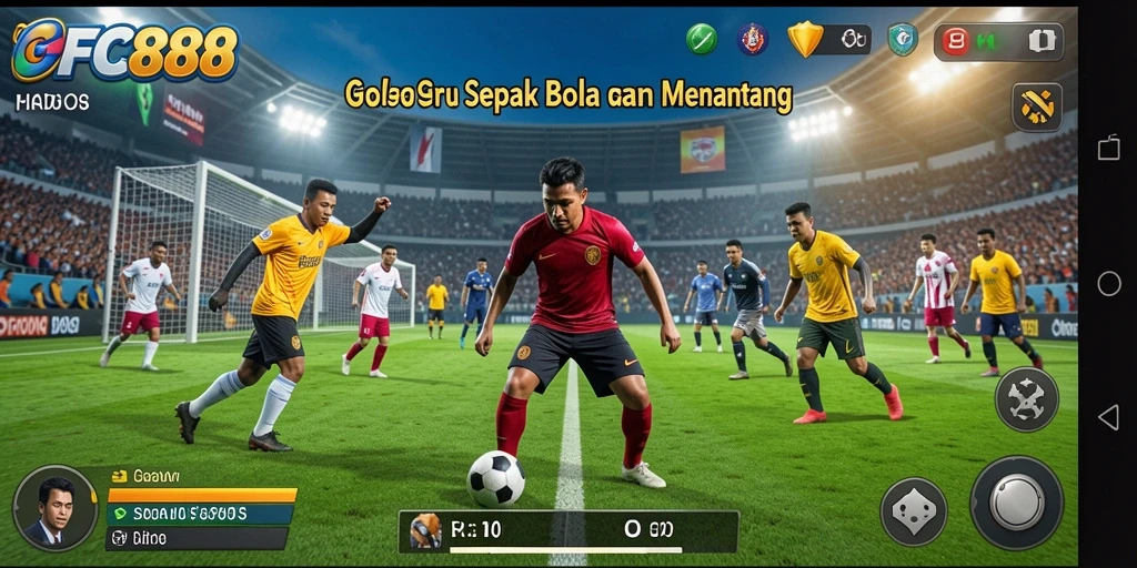 Tangkapan layar FC888 menampilkan pertandingan sepak bola yang intens dengan grafis yang realistis.