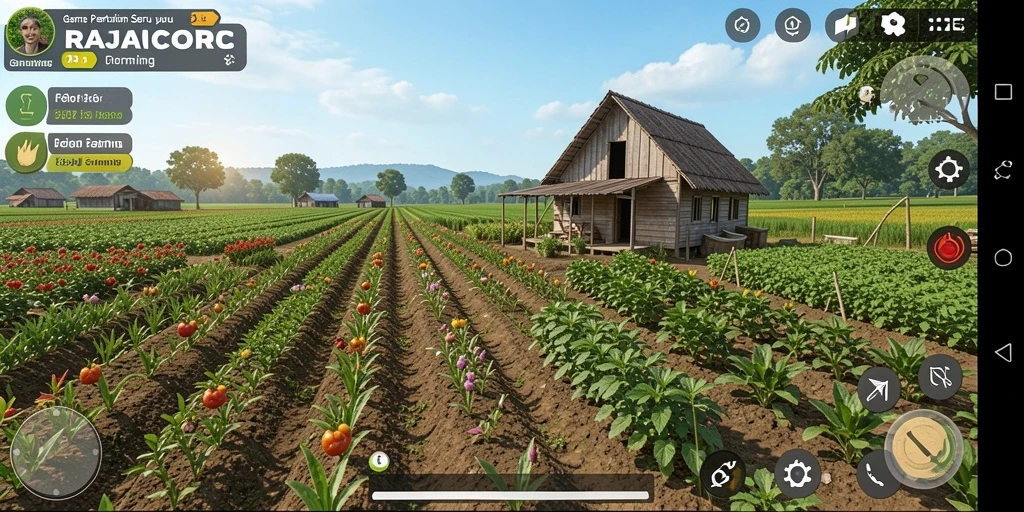 Gameplay menawan RAJACORC yang memperlihatkan dunia pertanian yang kaya.