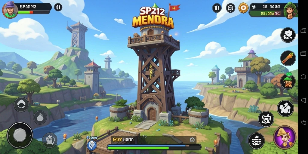 Tangkapan layar gameplay SP212 yang menampilkan strategi Tower Defense.